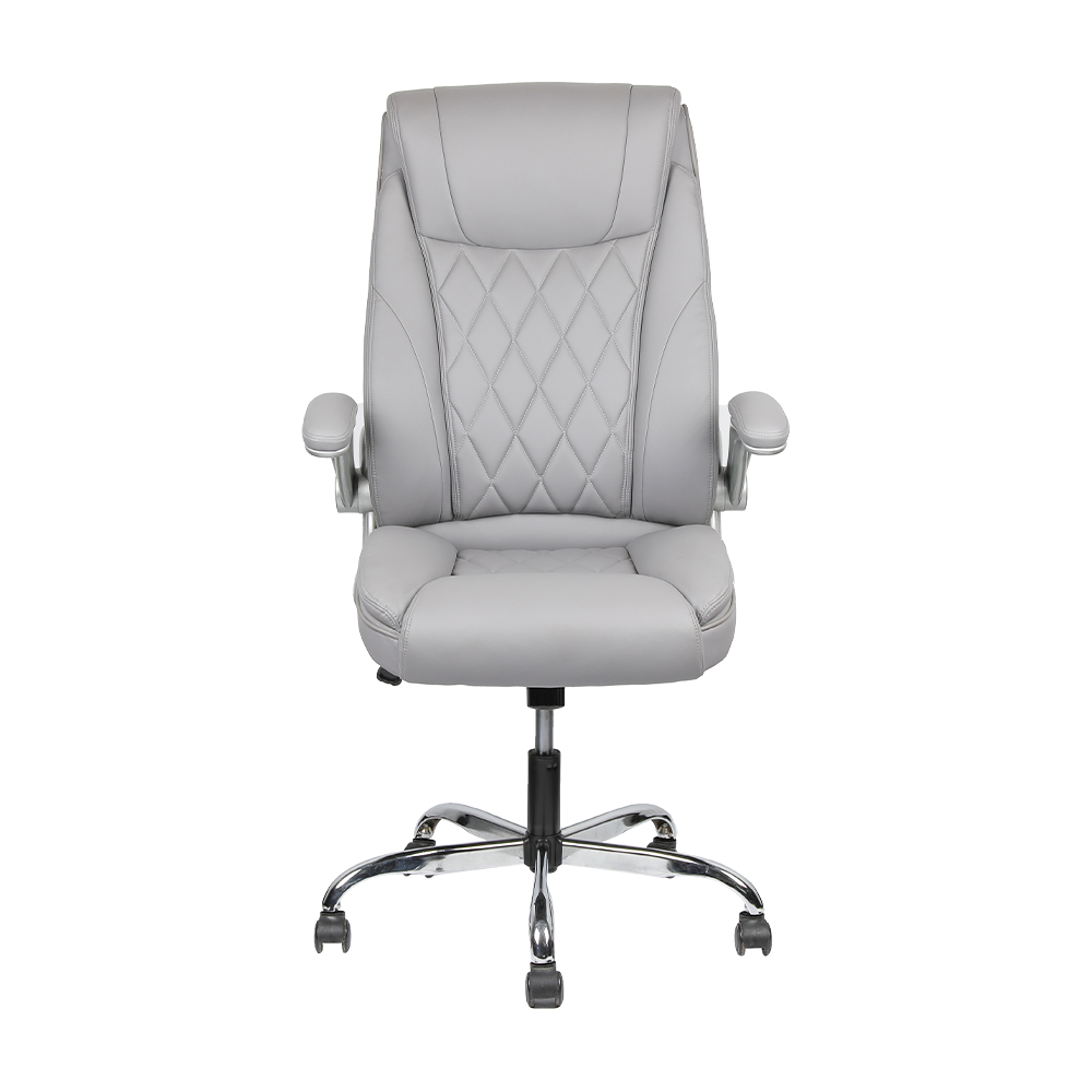 FH-8133 Lifting leather office chair with kd disassembled feet can turn up the armrest